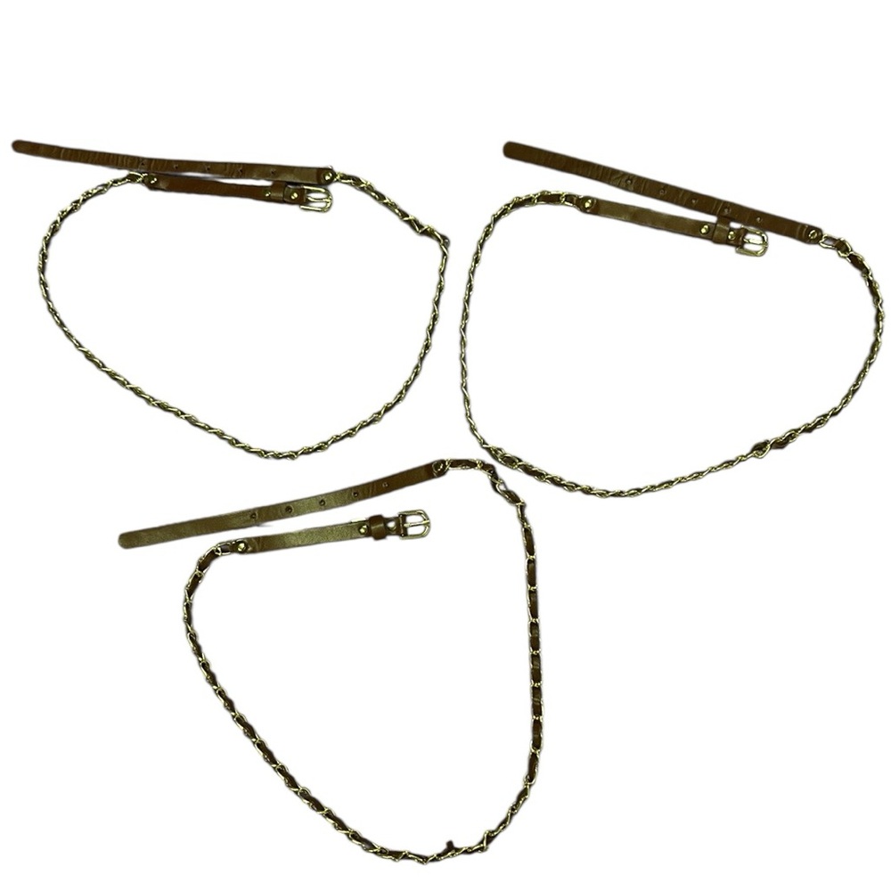 Set of 3 Gold Chain and Brown Faux Leather Belts Womens 8